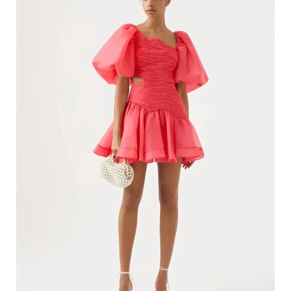 Aje Rouge Pink Joan Puff Sleeve Mini Dress $455, Size 2 | 6 (AUS) - Picture 2 of 11